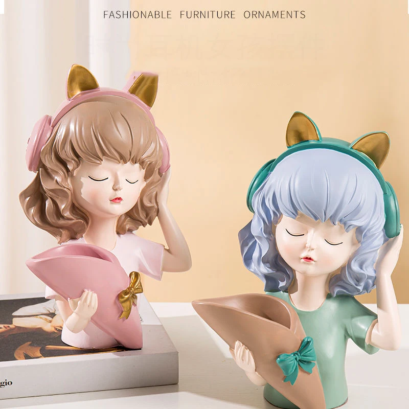 

Modern Cute Holding Flower Vase Rabbit Girl Resin Ornaments Home Livingroom Desktop Figurines Craft Cabinet Sculpture Decoration