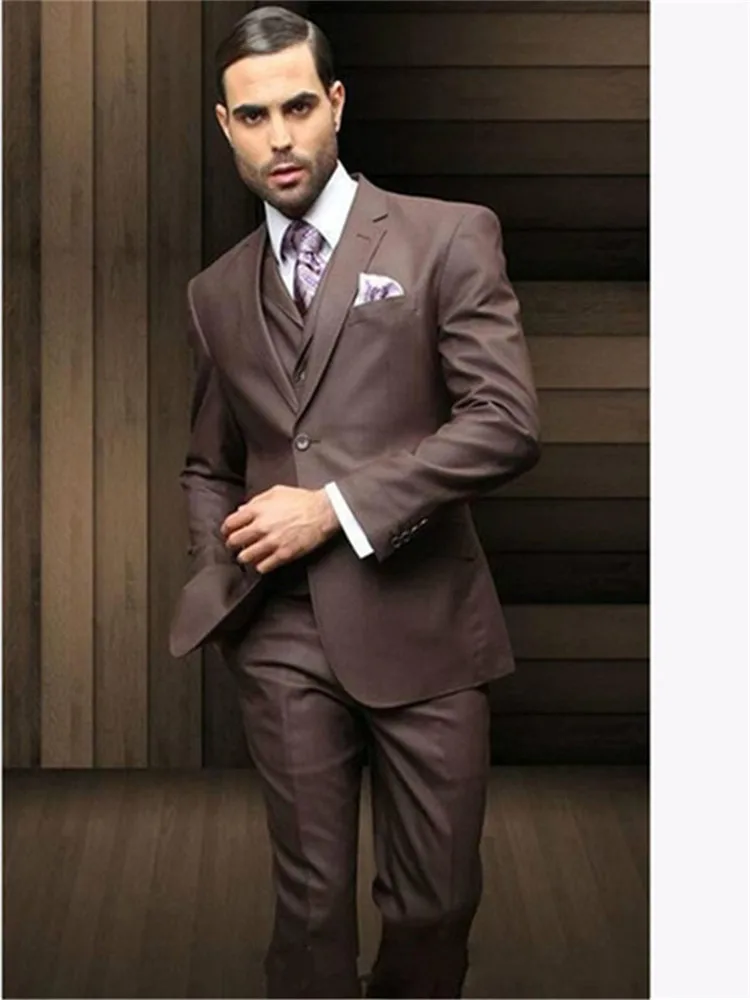 Классический мужской костюм Smolking Noivo Terno Slim Fit Easculino вечерние костюмы для мужчин Высокое качество разрез лацкан коричневый Свадебный g
