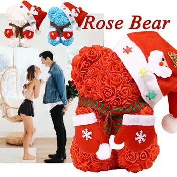 

Rose Flower Bear - Christmas Rose Teddy Bear - Birthdays,Valentine's Day- Clear Gift Box Included