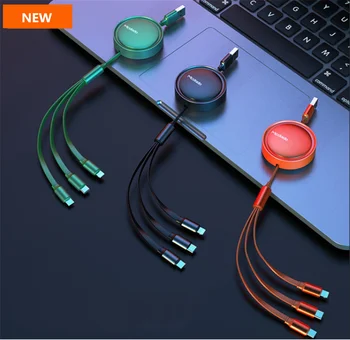 

10PCS High-grade Multi-Function 3 in 1 usb cable Universal 1.2M 3A Fast Charging Data Line Type-C Telescopic Usb Extension Cable