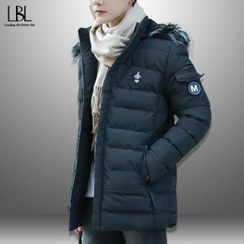 

2019 New Fashion Parka New Men's Winter Hooded Jacket Thick Wadded Male Coat Warm Fur Collar Zipper Pocket Casual Solid Overcoat