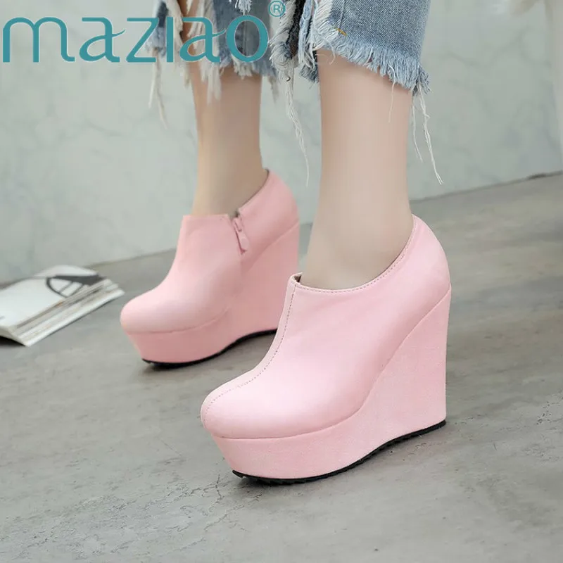 Сапоги на высоком каблуке 12 см осенне зимние сапоги из флока танкетке модные