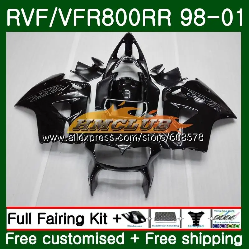 Корпус для HONDA перехватчик VFR800R VFR800RR 1998 1999 2000 2001 87CL. 0 ПВП 800RR 800 RR VFR800 98 99 00 01 обтекатель глянцевый черный - Цвет: No. 1