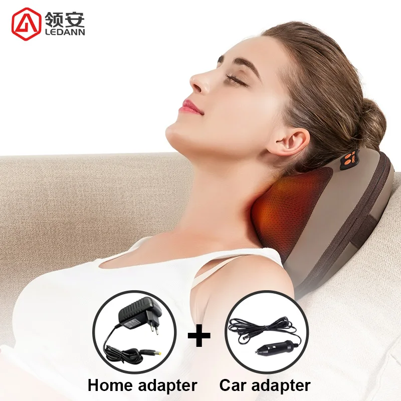 LEDANN Vibration Kneading Neck Body Massager Hammer Pillow Heating Shiatsu Electric Car/Home Dual-use Device