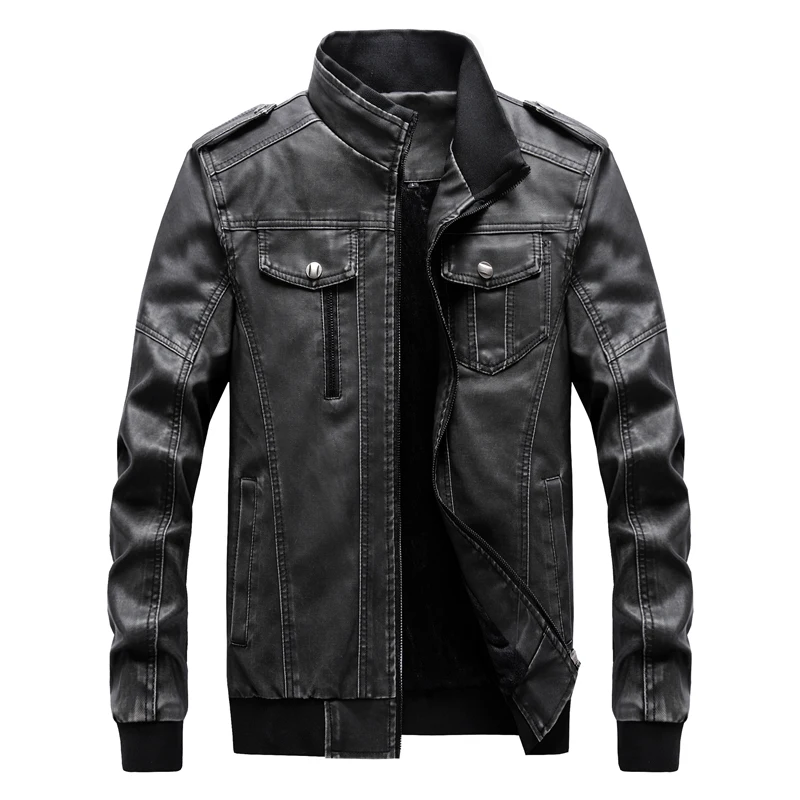 PU Military Jacket Men Casual Winter Autumn Army Fitness Leather Coats Bomber Anti-Leather Jackets jaqueta de couro masculina - Цвет: MG812 Dark Gray