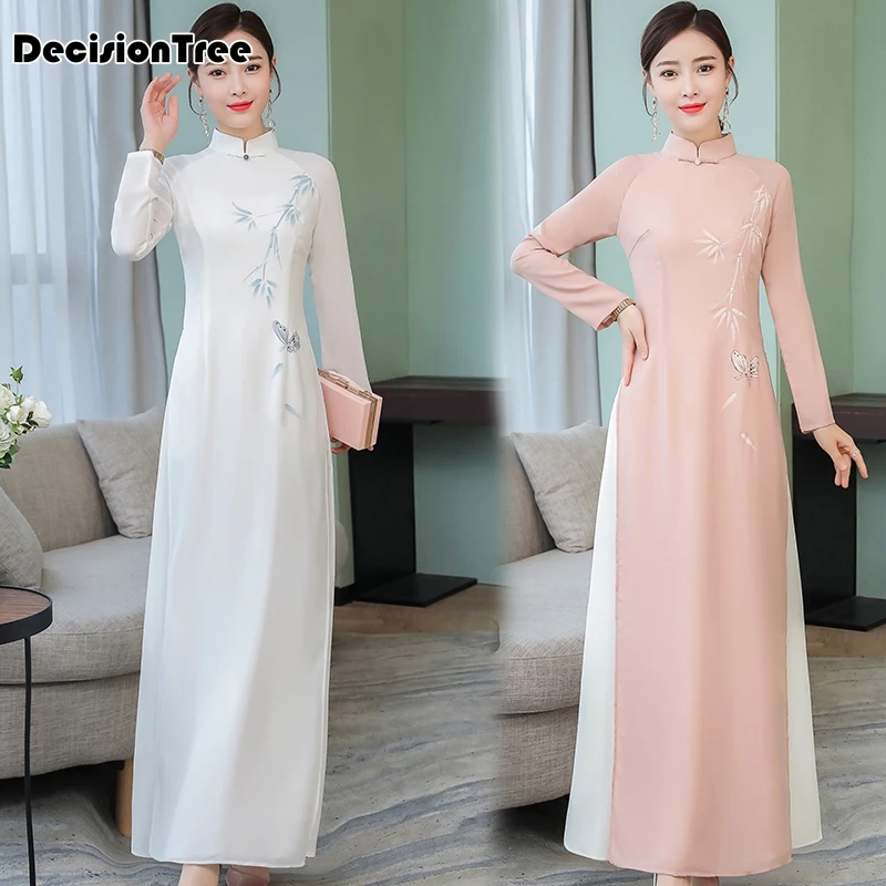 cheongsam ao dai vietnam ao dai dress qi pao robe orientale vietnam clothing vietnamese vintage evening dress Casual Retro