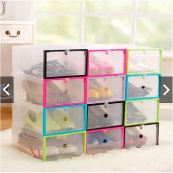 

6PC Plastic Stackable Transparent Shoe Box Shoes Storage Thickened Shoes Organizer Dust Water Proof Case Stackable Container