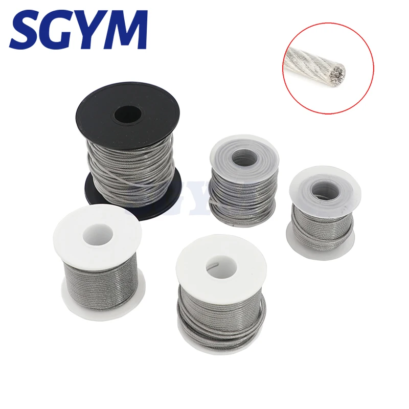 

304 Stainless Steel 10/15/20/25/30/40/50/100meters PVC Coated Flexible Wire Rope soft Cable Transparent Clothesline 2mm