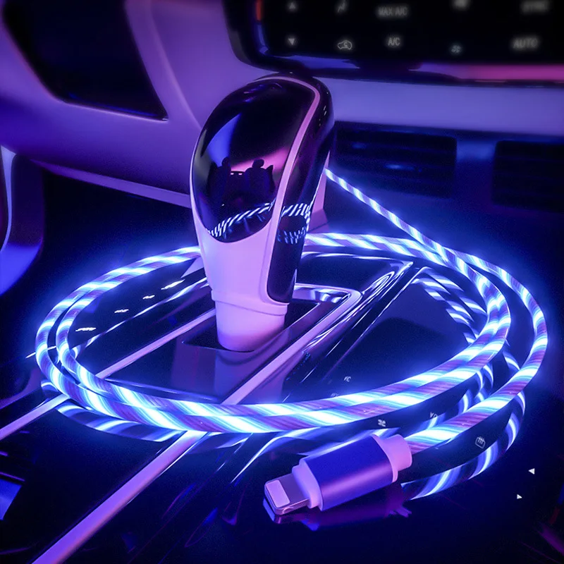 2.4A Flowing Glow USB Cable For iPhone XS Max XR X 8 7 6s Plus Type-C Micro USB Glowing Luminous Fast Charging Wire For SAMSUNG