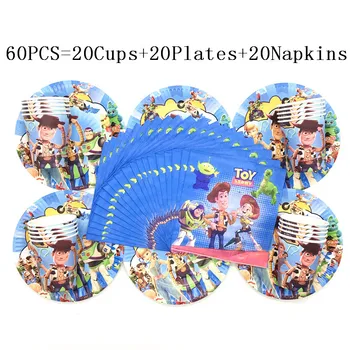 

40/60PCS Buzz Light Year Party Decor Disney Toy Story 4 Birthday Party Supply Plates Cup Napkin For Family Party Disposable Set