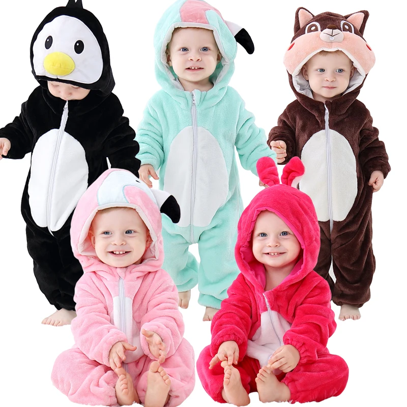 Детские комбинезоны с животными и пингвинами, костюмы кигуруми, комбинезон с капюшоном для маленьких мальчиков и девочек, надувная зимняя одежда, детский комбинезон