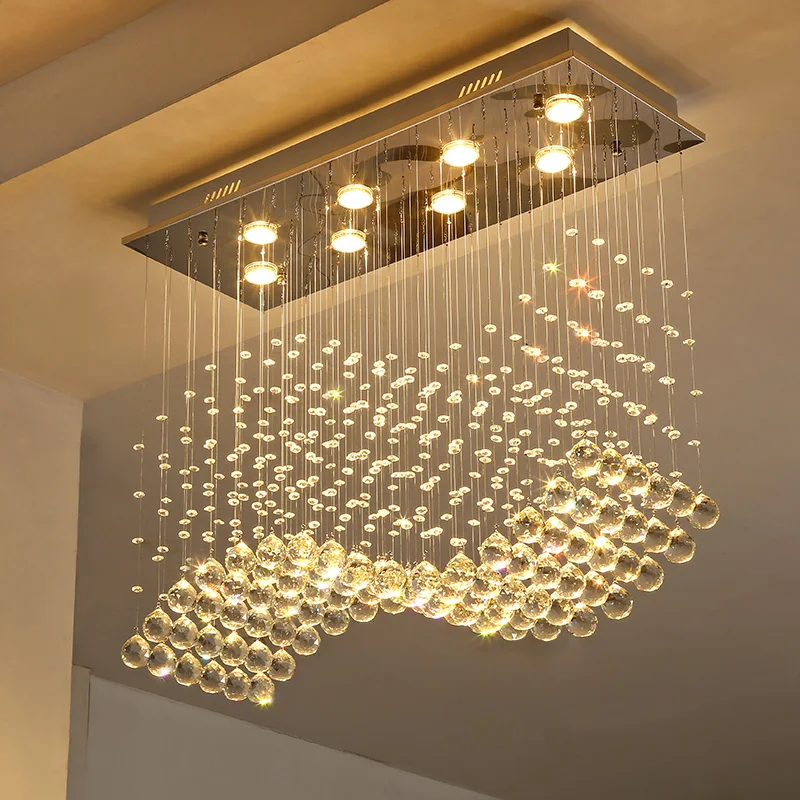 Rectangle Crystal Lamp Dining Room Chandelier Individuality Brief Light Modern Bar Counter for Home Restaurant Lighting