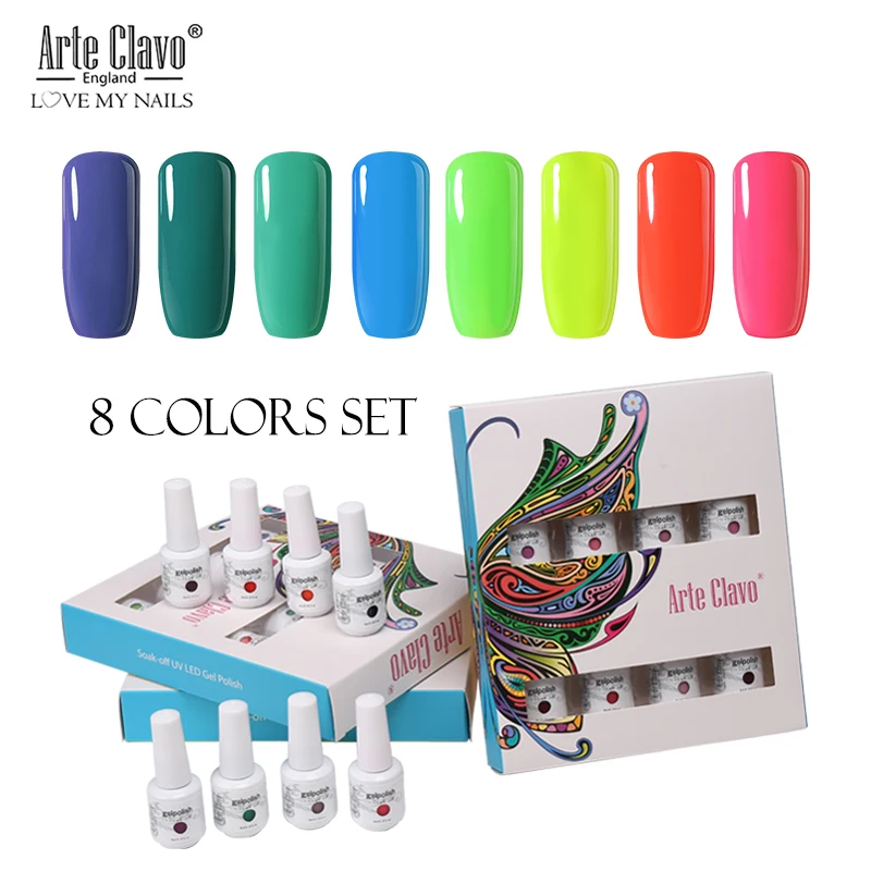 ZH14 Arte Clavo 8 Colors Gift Sets Box 8ml UV Gel Nail Polish Nail Art Gel Polish Vernis Semi Permanent Nail Primer Gel Varnishes - Цвет: ZH14