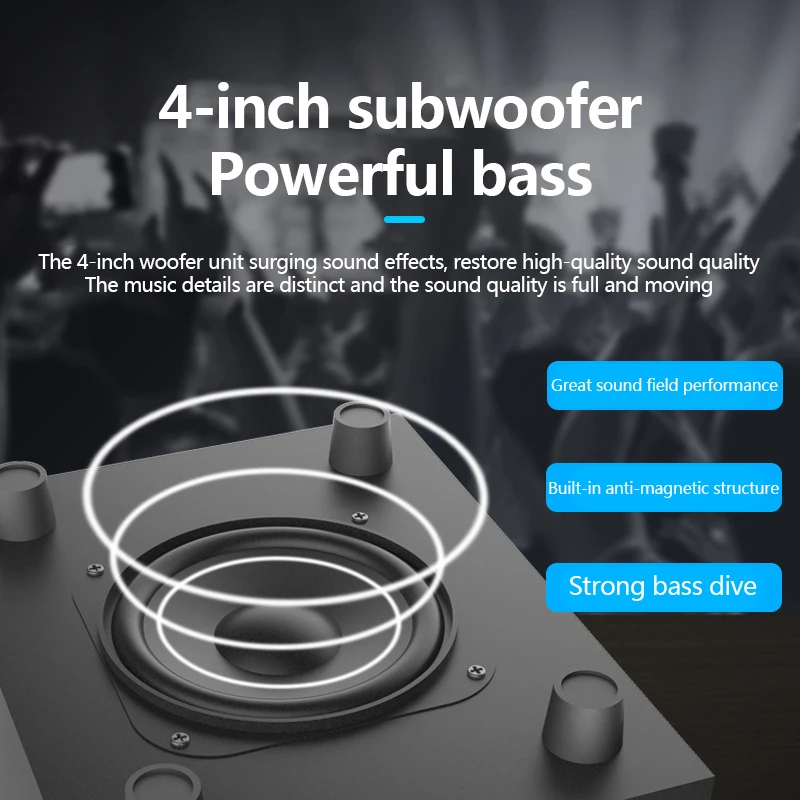 2.1 Active Wooden Multimedia Bluetooth Speakers Subwoofer Computer for Desktop PC Accessories Home Office