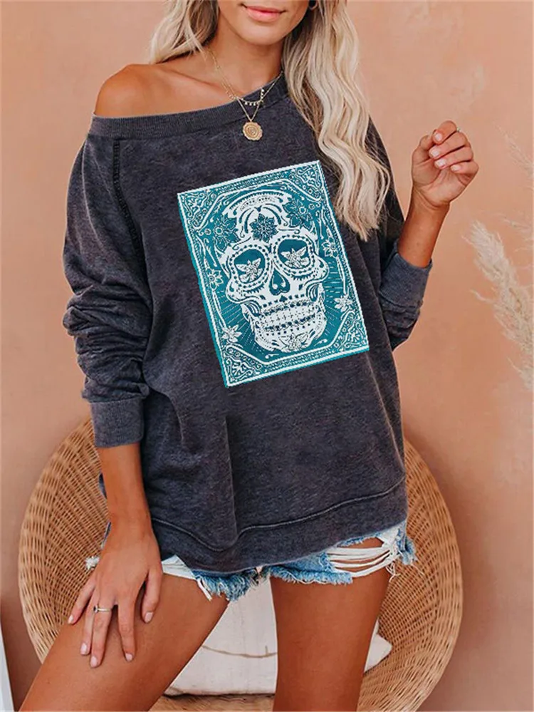 Свитшот женский оверсайз с длинным рукавом и принтом призрака | Женская одежда