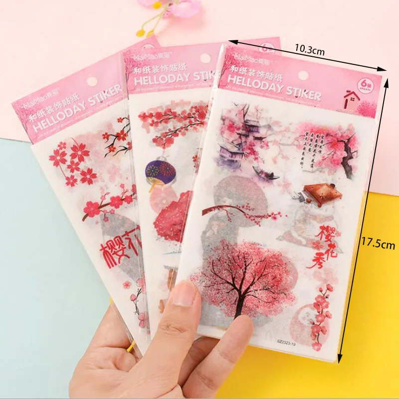 6 Sheets Romantic Sakura Cherry Blossom Town Stickers ~ Japanese Flowers Sticker