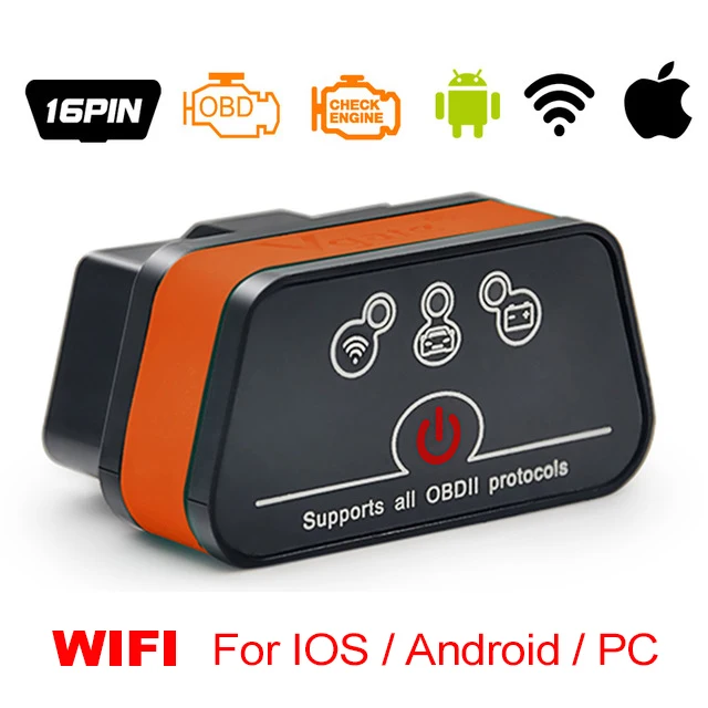 Vgate iCar2 ELM327 obd2 Bluetooth сканер elm 327 Wi-Fi диагностический инструмент для android/PC/IOS считыватель кодов+ 16-контактный удлинитель - Цвет: Orange black Wifi