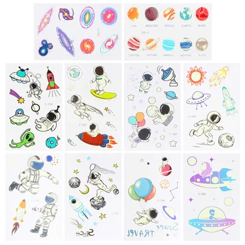 

10 Sheets Funny Space Design Adorable Tattoos Stickers Temporary Stickers Facial Stickers for Girl Party