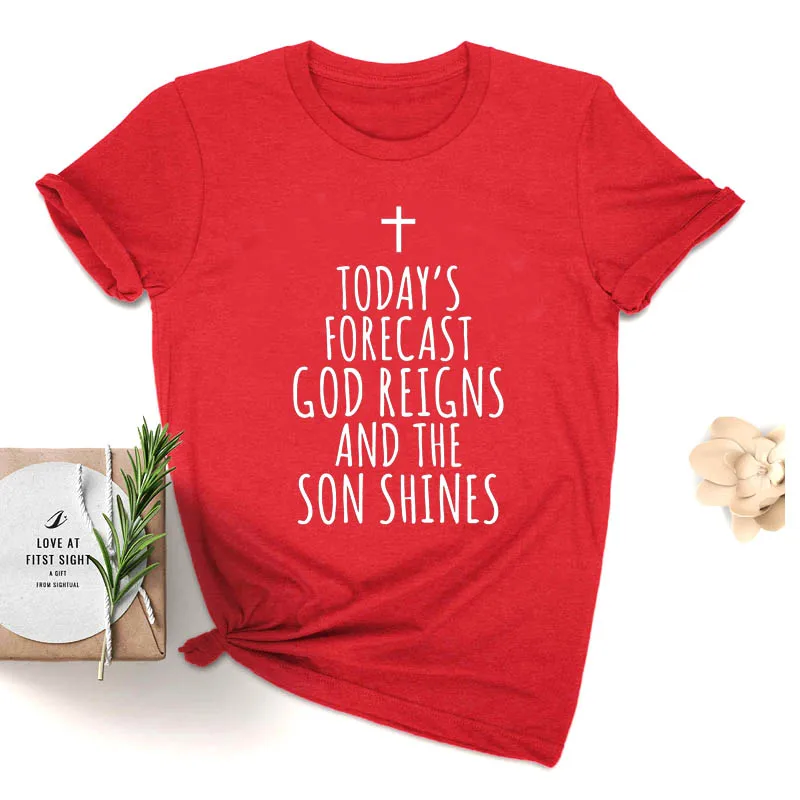 Футболка с надписью «Today's Forecast God Reigns and The Son», футболка с Иисусом, Harajuku, уличная одежда, хлопковый топ, футболка, Прямая поставка