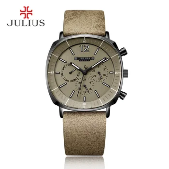 

JULIUS Echt Chronograph herren Business Uhr 3 Dials Leder Band Platz Gesicht Quarz Armbanduhr Hohe Qualität Uhr Geschenk JAH-098