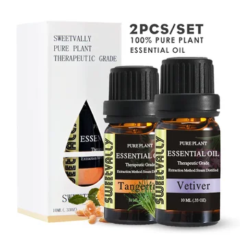 

2Pcs/Set Vetiver & Tangerine Essential Oil Relieve Stress Air Freshening Help Sleep Essential Oil For Massage Aromatherapy Lamp