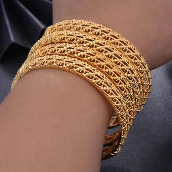 

WANDO 4Pcs/lot wave Top Quality Dubai Gold Color Bangles For Women Vintage Bride Wedding Bracelet Bangles Africa Arab Jewelry