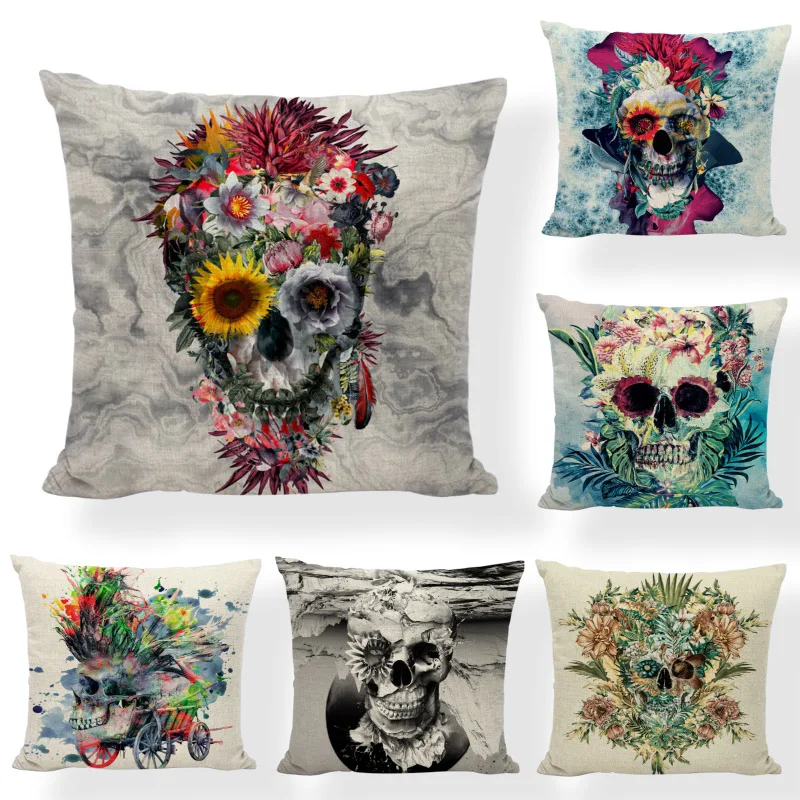 

Sofa Cushion Cover Skull Pattern set color printed linen pillowcase decorating home office bedroom pillowcase cover