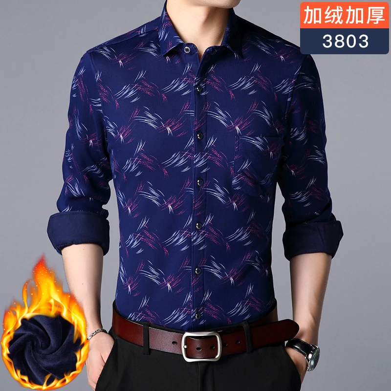 Высокое качество плюс бархатная Мужская рубашка зимняя новая с длинными рукавами теплая рубашка Деловая одежда повседневная мужская рубашка большого размера - Цвет: 3803