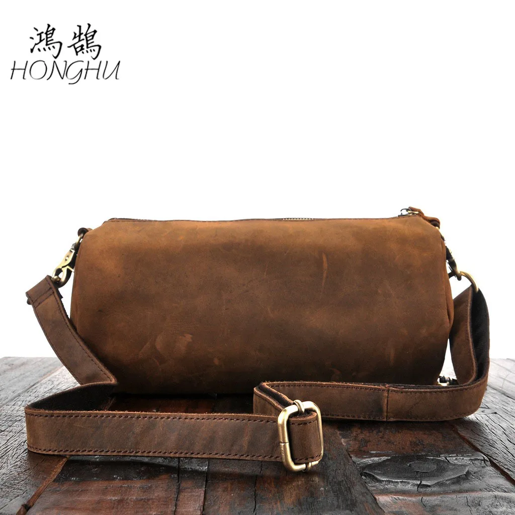 

New Style Retro Horse Leather Round Bag Men's Crossbody Bag MEN'S Real-leather Bag