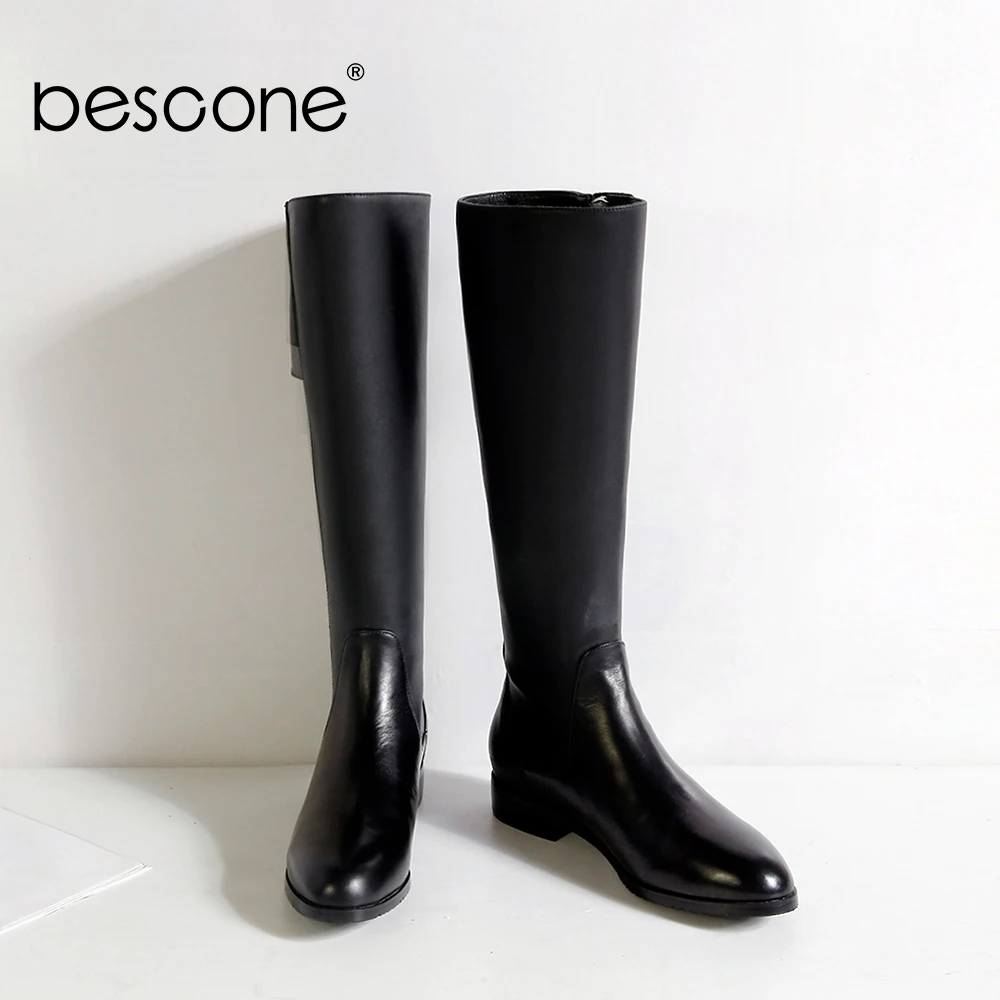 BESCONE/Модные женские ботинки из натуральной кожи; повседневная обувь на высоком каблуке 7 см с круглым носком; классические женские ботинки ручной работы на квадратном каблуке; BO295