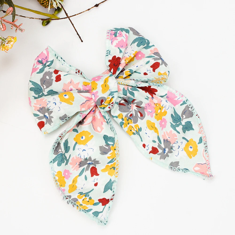 Elegant Chiffon Big Bow Spring Hair Clip Fashion Print Floral Hair Barrette For Women Girls Sweet Hairclip Hair Grip Accessories