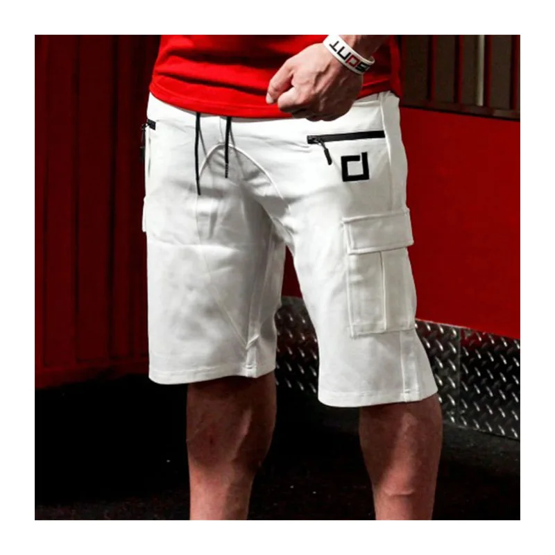 White Shorts Bermuda Cargo Homme Pantalones Cortos Knee-Length Multi-Pocket Cotton Casual