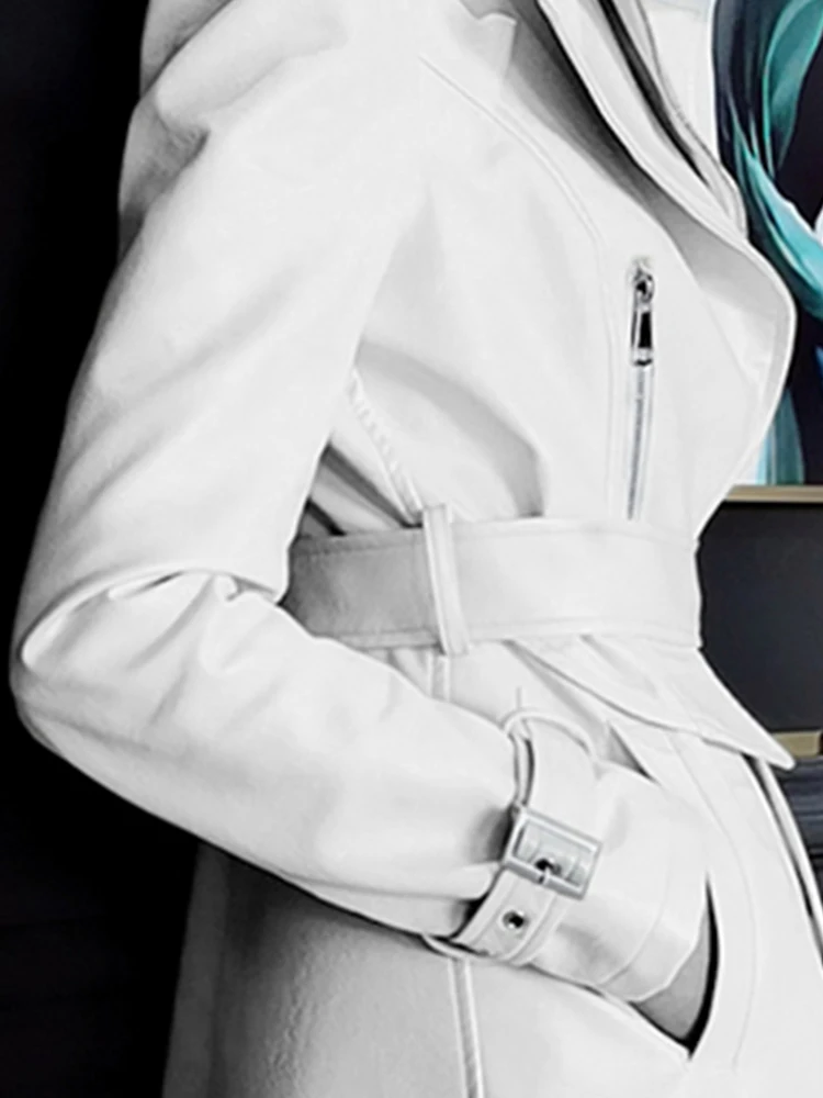 Nerazzurri Spring Runway White Long Leather Trench Coat for Women Long Sleeve Elegant Luxury fashion Womens Coats 2021 Designer 6