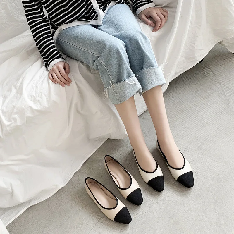 

Flat Top Shoes Women's Genuine Leather 2019 Spring New Style Graceful Mixed Colors Low Heel Shoes Ladies' Soft Leather Pointed S