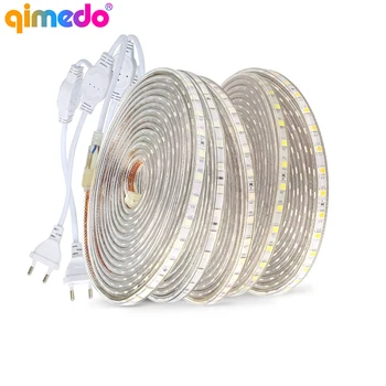 

AC220V Led Strip Tape SMD 5050 Flexible Waterproof led lights Stripe 60 leds/Meter For Outdoor Garden Kitchen cabinets lighting
