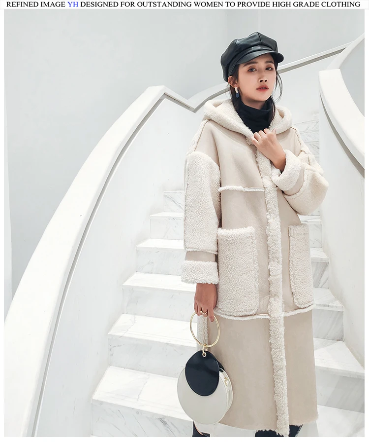 New arrive lady luxury Merino sheep fur jacket winter fashion real sheep fur coat double faced pocket long style elegant