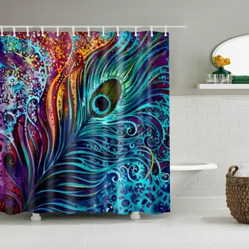 

Waterproof Thicken White Shower Curtain Beautiful Colorful Peacock Feathe Mildew Proof Bath Tub Shower Curtain with 12 pcs Hooks