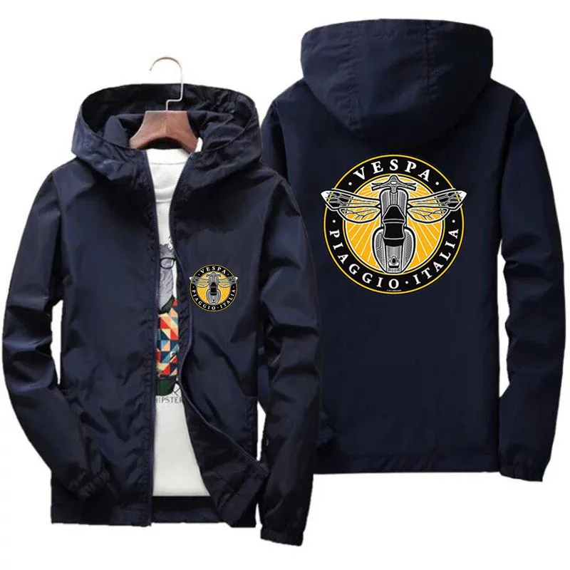 Spring Boys Vespa Motorbike Cartoon Bee Biker Piaggio Italia Men's Street Windbreaker Hooded Zipper Thin Jacket Plus Size | Мужская