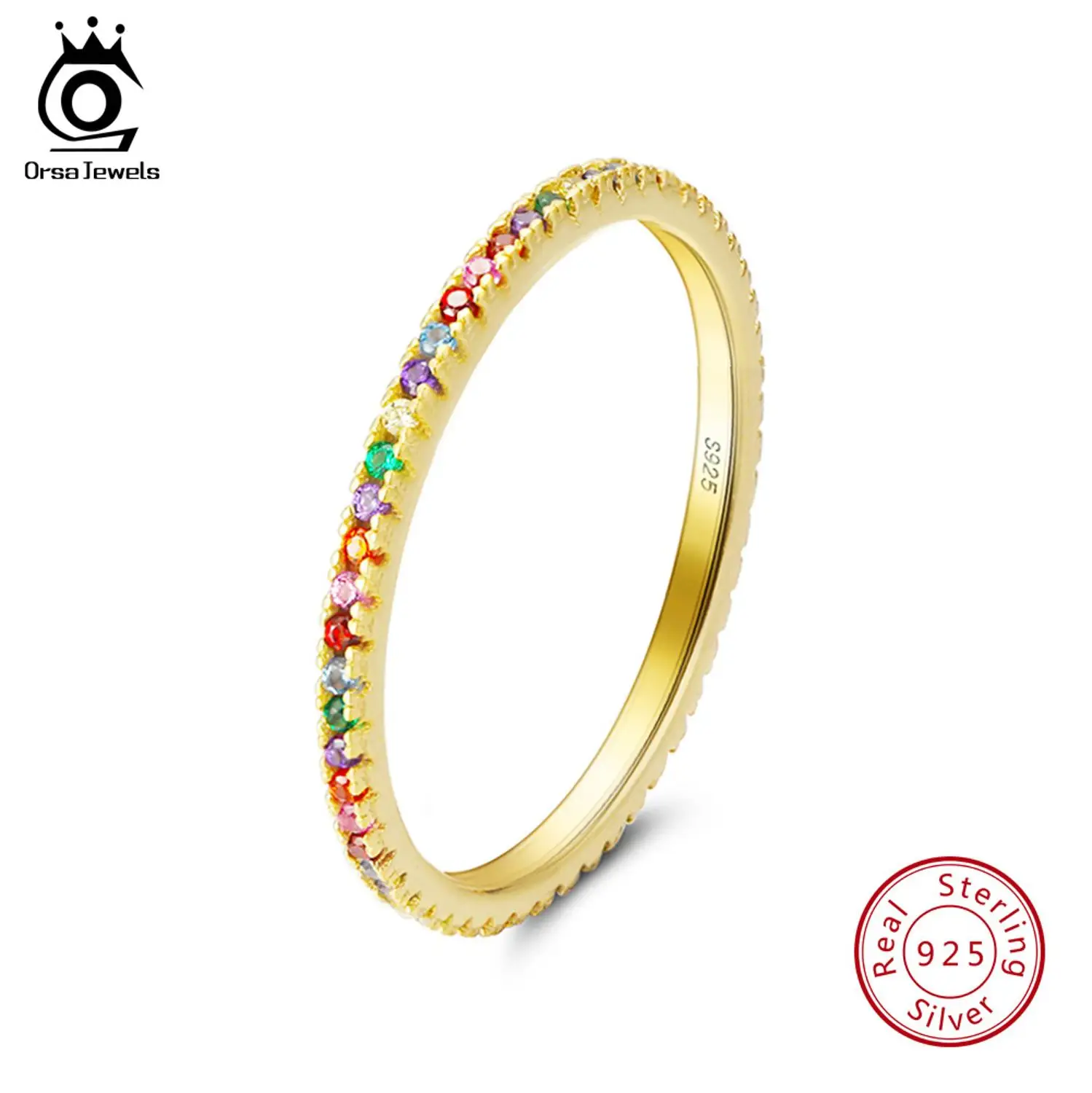 Gold Color ORSA JEWELS, женские кольца из твердого 925 пробы серебра, аксессуары, микро инкрустированное красочное циркониевое кольцо, S925 серебро, хорошее ювелирное изделие OSR63 - Цвет камня: Gold Color