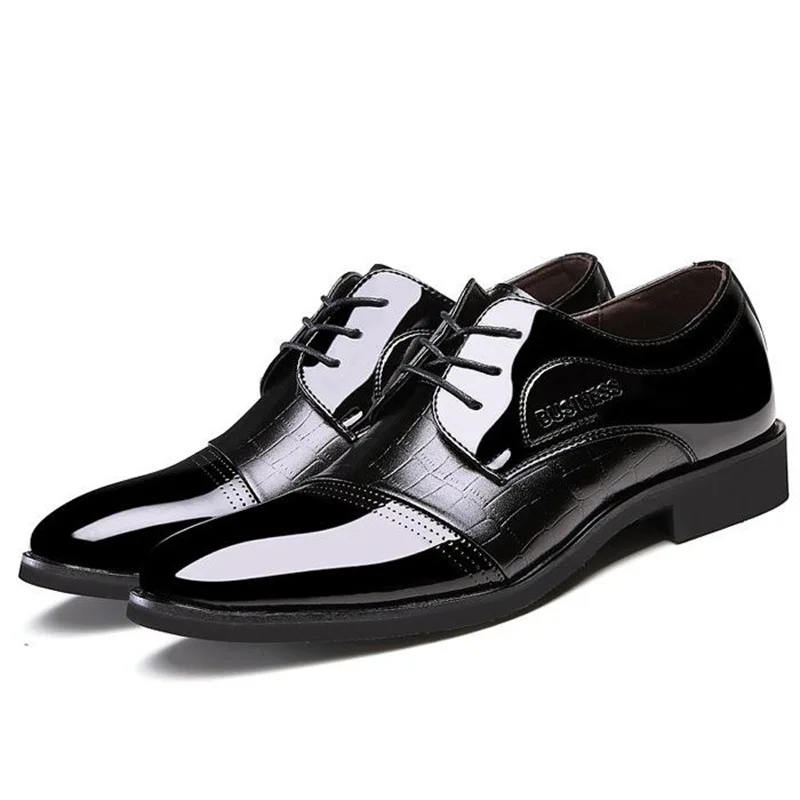 

JUNSRM Classical Men Dress Flat Shoes Men's Business Oxfords Casual Shoe Men Black / Blue Leather Shoes Men High Quality Shoes