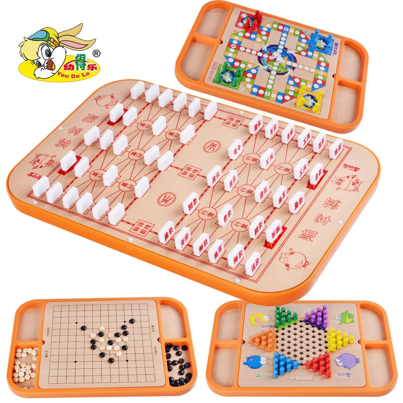 

Youdele Wooden Six-in-One Chinese Chequers Children Multi-functional Board Game of Chess Jump Chinese Chequers Land Battle Chess