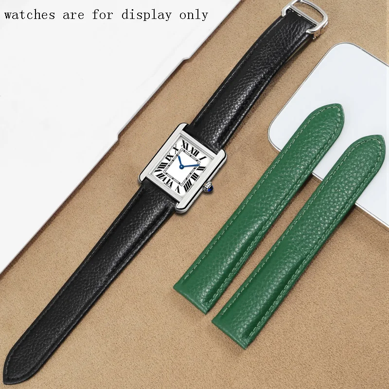 Sostituzione Cinturino In Vera Pelle Cartier Tank Solo Series Lichee Pattern Leather Men And Women Watch Chain 17 20 22 23 25Mm