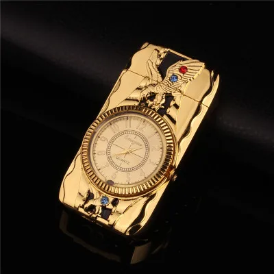 A066 - Gold Креативные кварцевые часы-зажигалка многофункциональная ветрозащитная циркуляция надувные часы индивидуальная Зажигалка мужской подарок - Цвет: A066 - Gold