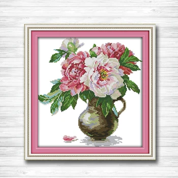 

The peony vase flowers decor painting dmc 14CT 11CT counted cross stitch Needlework Set Embroidery kits chinese cross stitch
