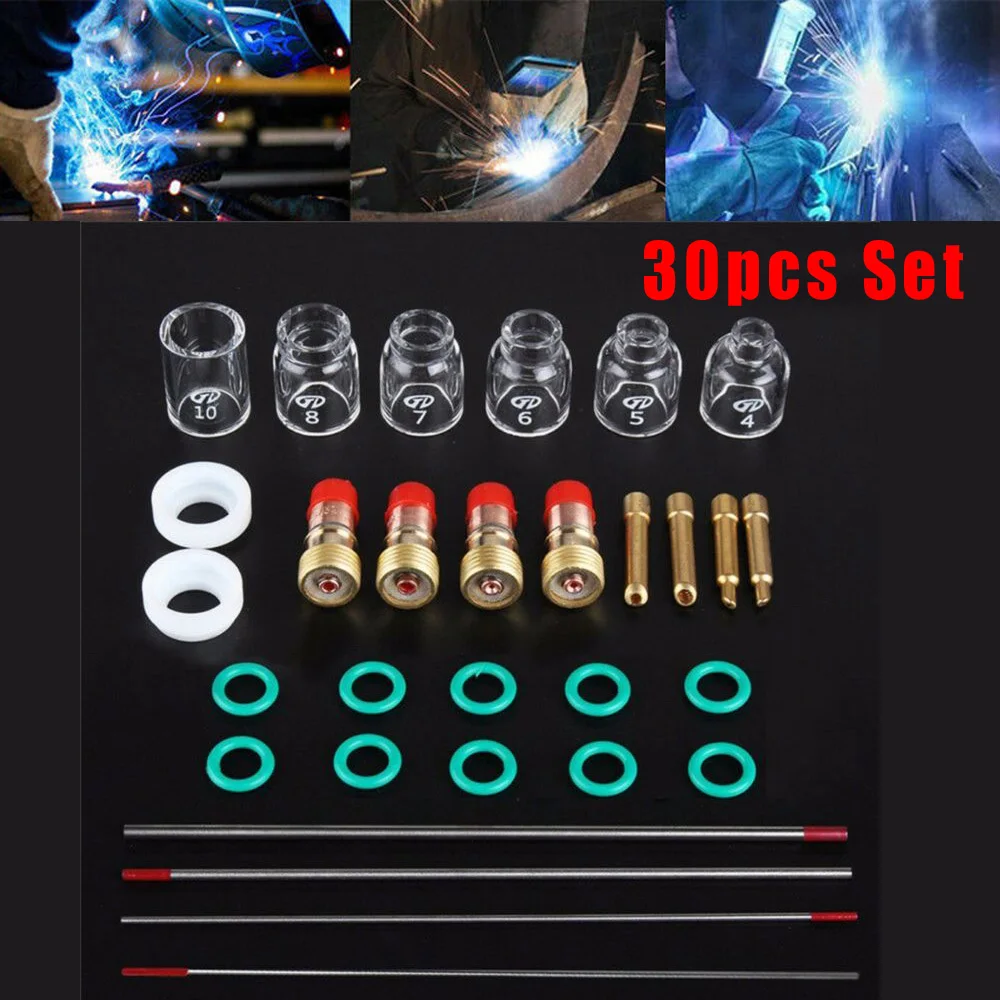 

2020 New Durable 30pcs/Set TIG Welding Stubby Gas Lens Heat Cup Kit For Tig WP-17/18/26 Torch High Quality