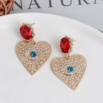 

JURAN Boho Statement Earrings For Women Shiny Rhinestone Heart Metal Drop Dangle Earrings Trendy Jewelry Party 2020 Charm Gifts