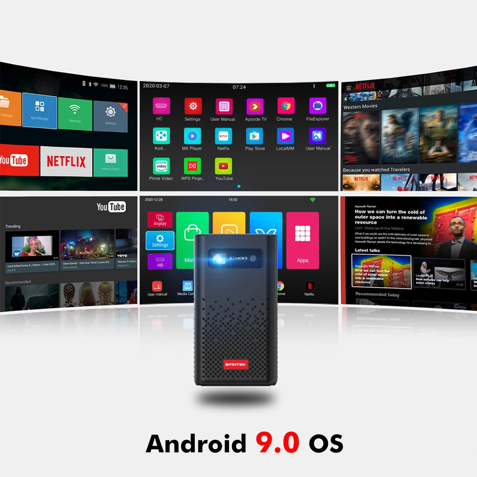BYINTEK P20 Мини Портативный Pico Smart Android Wifi 1080P безэкранный ТВ лазерный светодиодный DLP