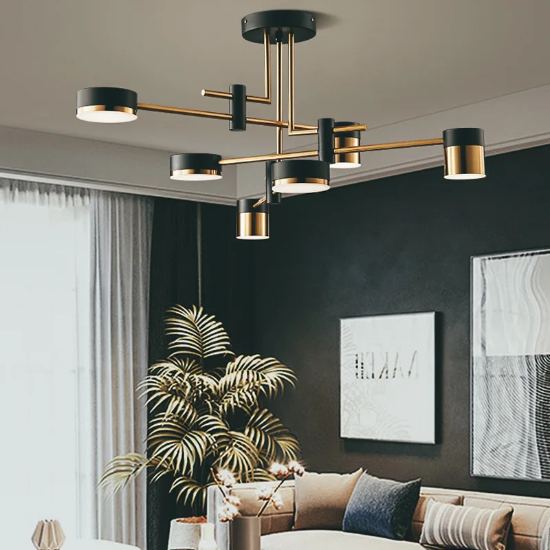 

Contemporary Lustre Black Gold Iron Dimmable Led Chandelier For Bedroom Living Dinning Room Kitchen Adjustable Deco Chandeliers