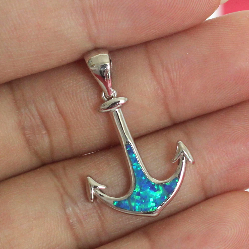 Haимис Якорь Синий огненный опал посеребренный унисекс подвес ожерелье|Подвески|