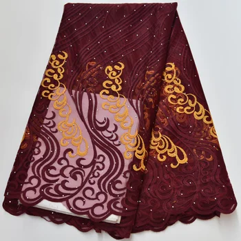 

(5yards/pc) wine color African tulle lace wonderful embroidered French net lace fabric wholesales for party dress PL1027